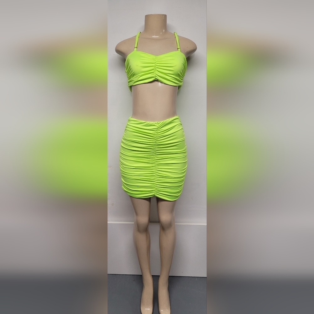 Neon Green Large 2 Piece Bodycon Skirt Set